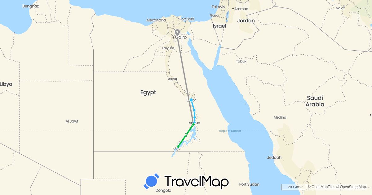 TravelMap itinerary: bus, plane, boat in Egypt (Africa)